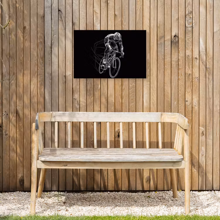 Lijntekening - Wit - Wielrennen - Snelheid Tuinposter op houten frame 2 cm dik klein -sfeer4