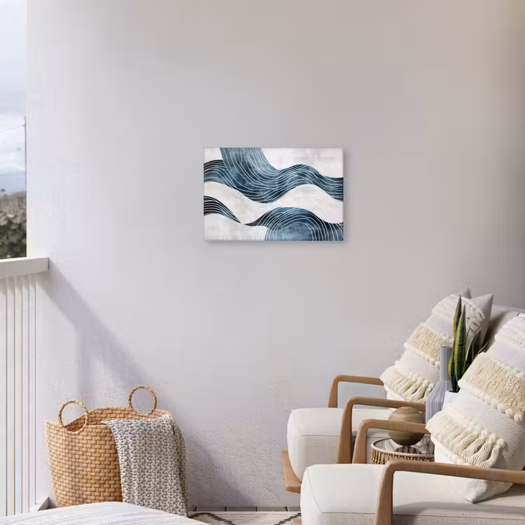 Lijnen - Golven - Abstract - Blauw Tuinposter op houten frame 2 cm dik klein -sfeer1