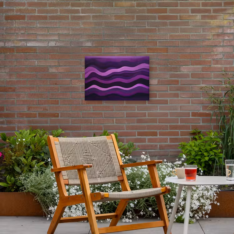Lijnen - Golven - Paars - Abstract Tuinposter op houten frame 2 cm dik klein -sfeer3