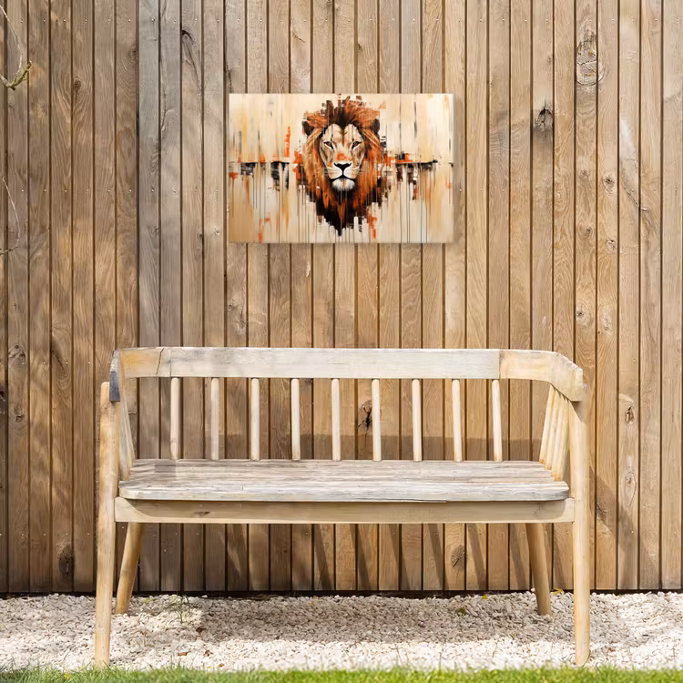 Leeuwenkop - Lijnen - Crème Tuinposter op houten frame 2 cm dik klein -sfeer4