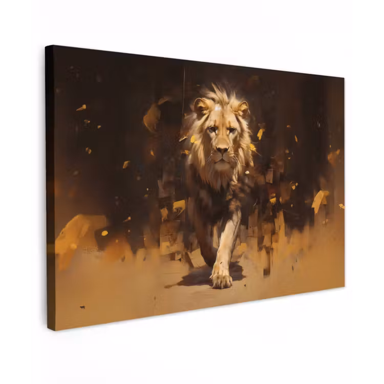 Leeuw - Geschilderd - Abstract - Goud Tuinposter op houten frame 2 cm dik klein -3d