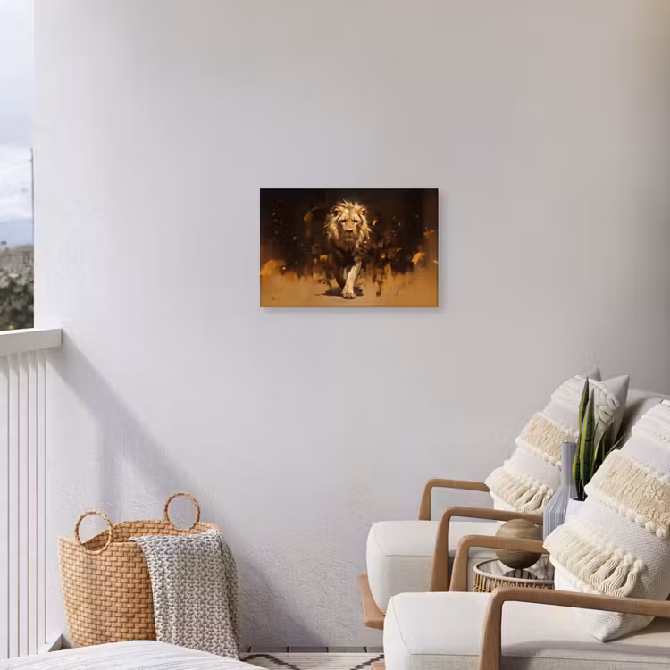 Leeuw - Geschilderd - Abstract - Goud Tuinposter op houten frame 2 cm dik klein -sfeer1