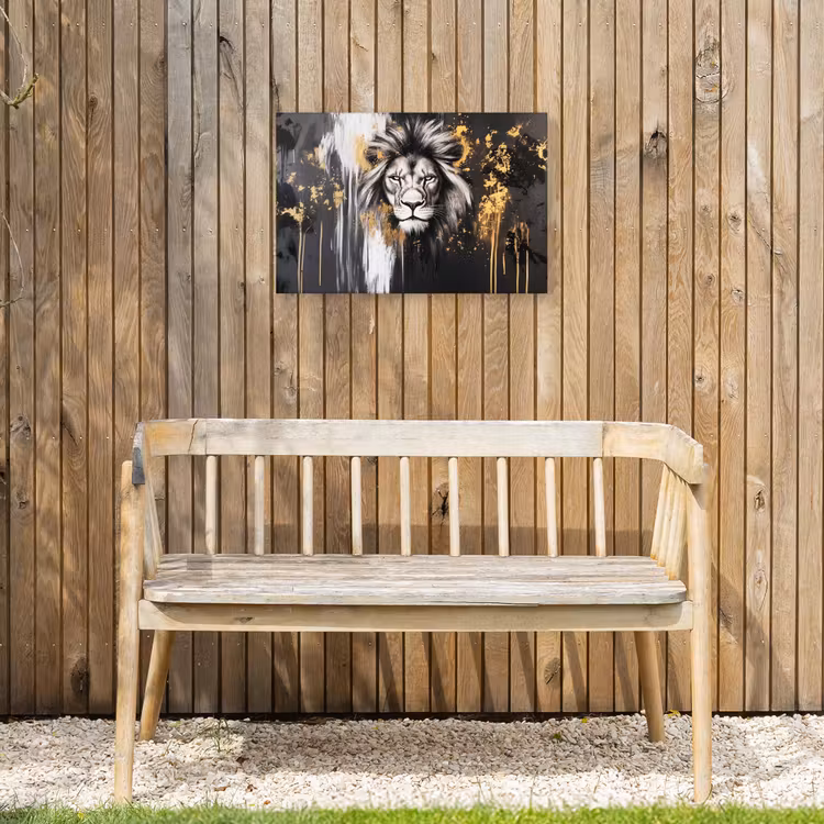 Leeuw - Portret - Verfspatten - Grijs Tuinposter op houten frame 2 cm dik klein -sfeer4