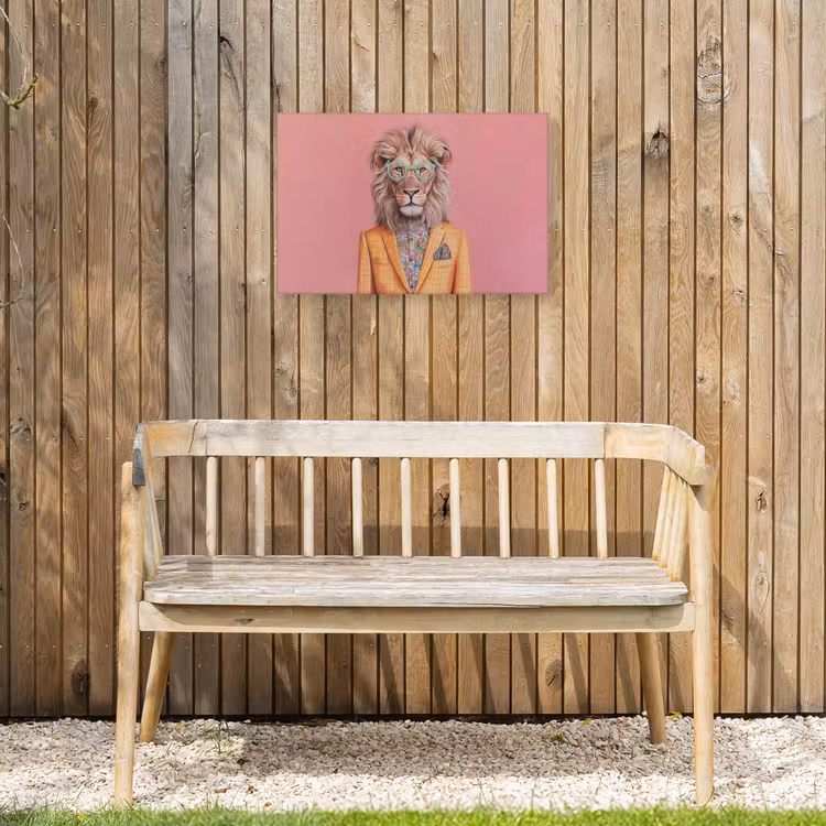 Leeuw - Pak - Geruit - Bril Tuinposter op houten frame 2 cm dik klein -sfeer4