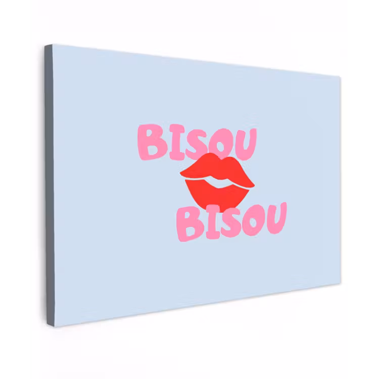 Lippen - Bisou - Blauw Tuinposter op houten frame 2 cm dik klein -3d
