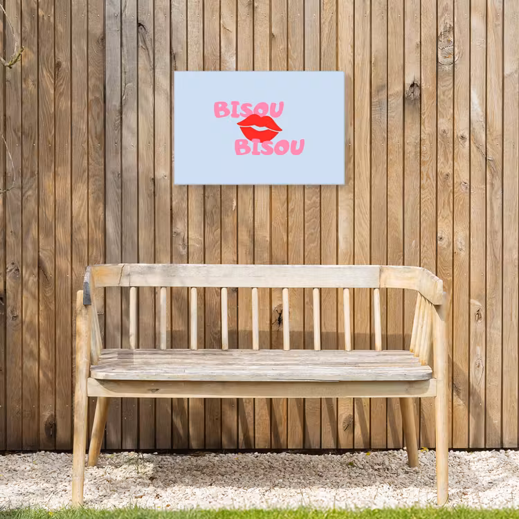 Lippen - Bisou - Blauw Tuinposter op houten frame 2 cm dik klein -sfeer4