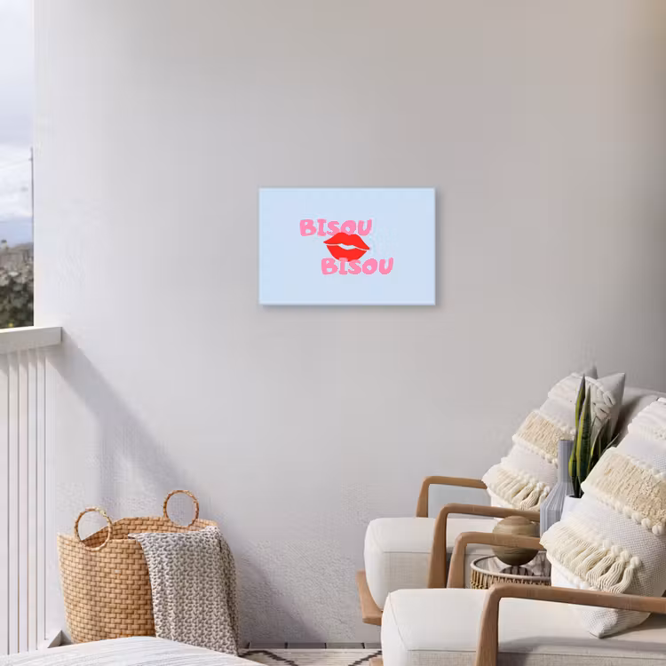 Lippen - Bisou - Blauw Tuinposter op houten frame 2 cm dik klein -sfeer1