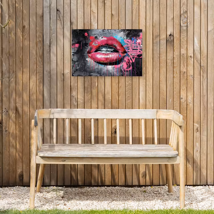 Lippen - Felroze - Graffiti - Verfstrepen Tuinposter op houten frame 2 cm dik klein -sfeer4