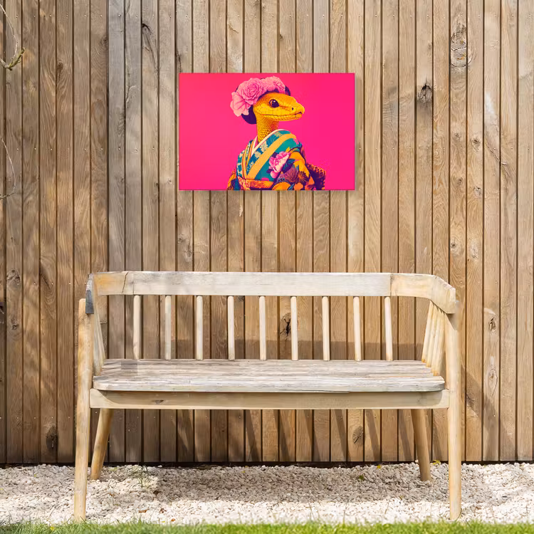 Hagedis - Bloemen - Roze - Kimono Tuinposter op houten frame 2 cm dik klein -sfeer4