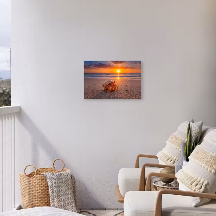Kreeft - Strand - Natuur - Zonsondergang - Oranje Tuinposter op houten frame 2 cm dik klein -sfeer1