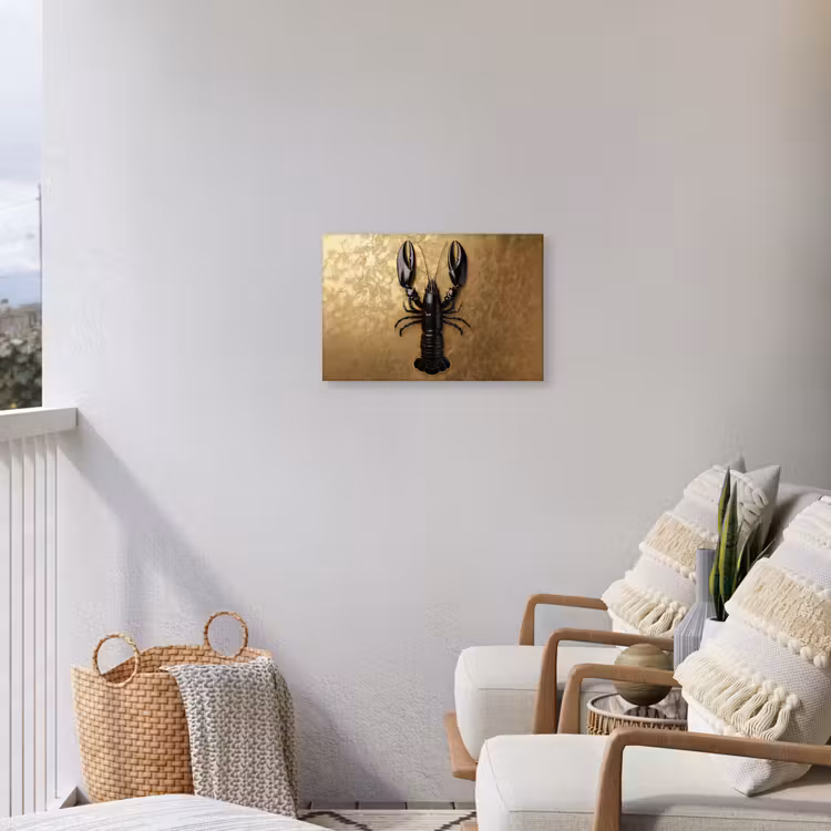 Kreeft - Zwart - Goud - Luxe Tuinposter op houten frame 2 cm dik klein -sfeer1