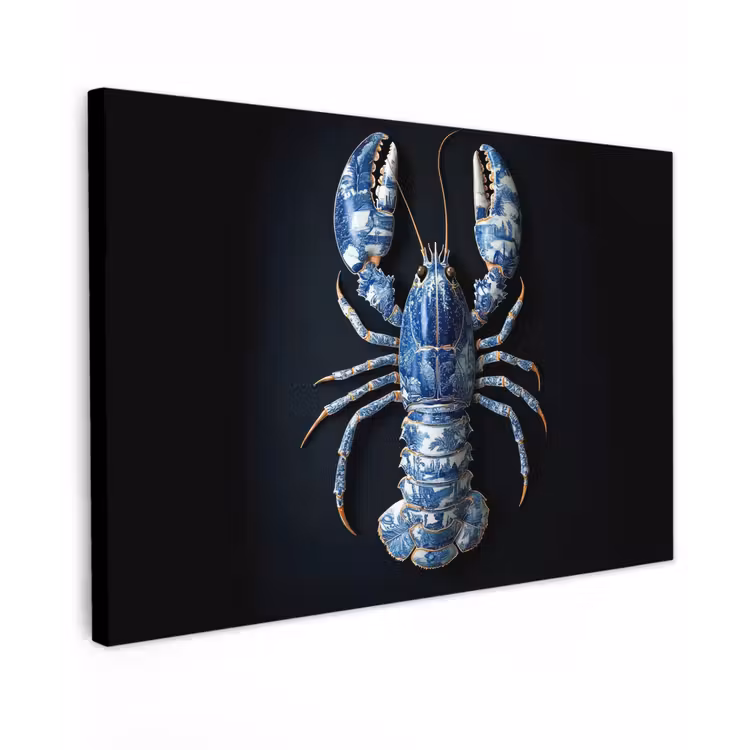 Kreeft - Delftsblauw - Schild - Stoer Tuinposter op houten frame 2 cm dik klein -3d
