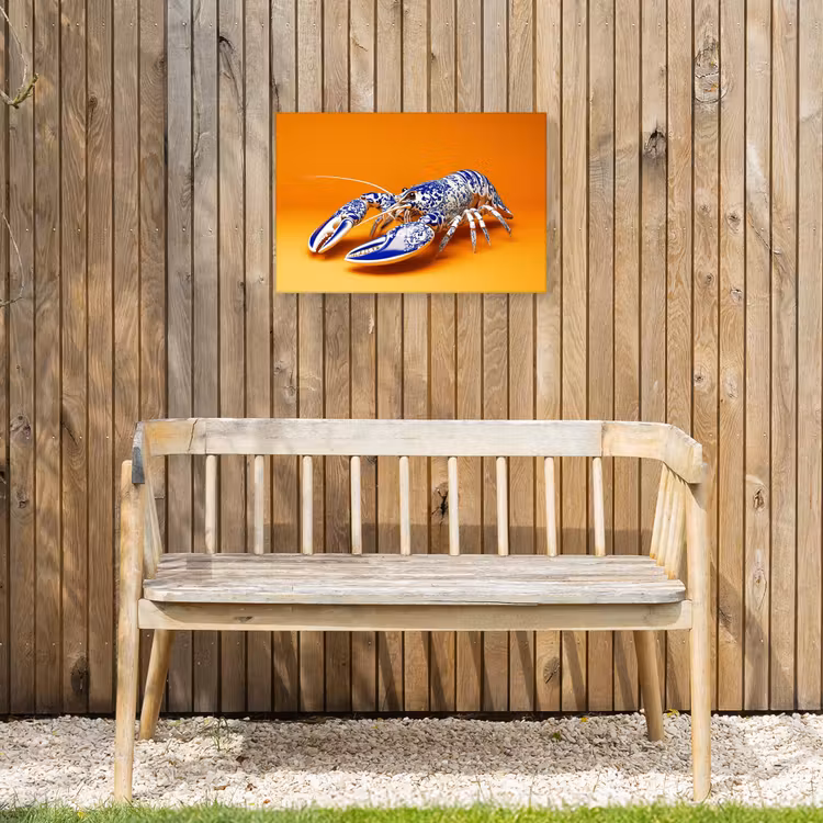 Kreeft - Delftsblauw - Schild - Stoer - Oranje Tuinposter op houten frame 2 cm dik klein -sfeer4