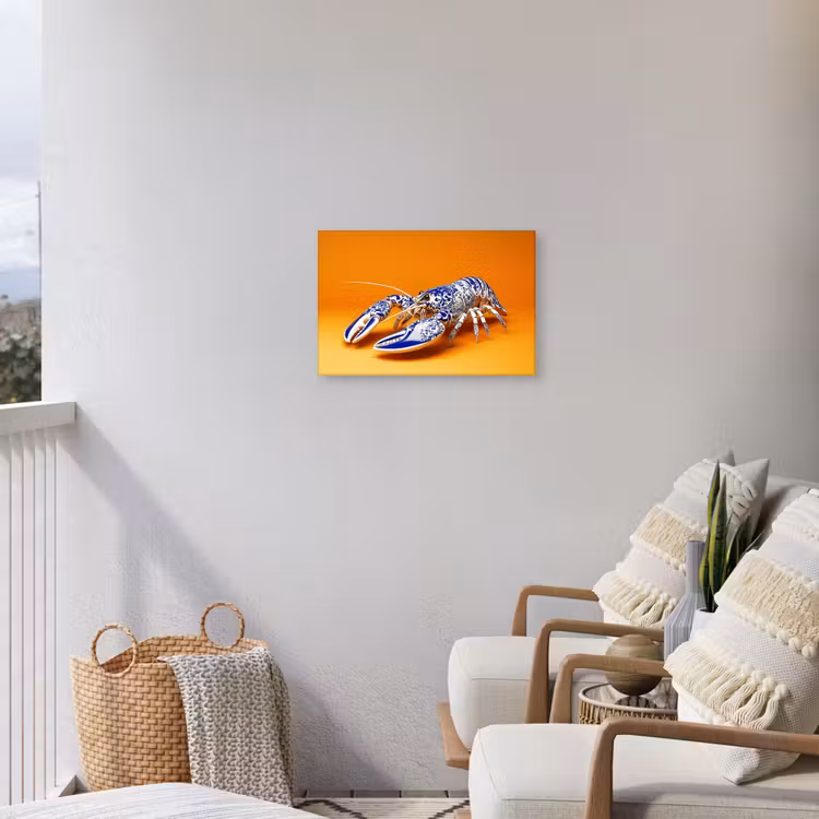 Kreeft - Delftsblauw - Schild - Stoer - Oranje Tuinposter op houten frame 2 cm dik klein -sfeer1