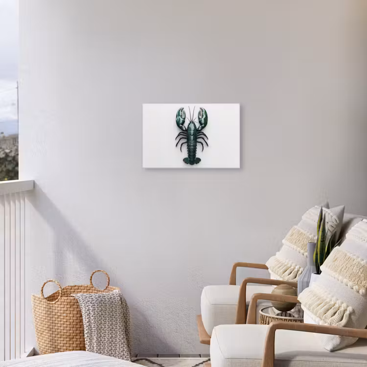 Kreeft - Glossier - Groen - Wit Tuinposter op houten frame 2 cm dik klein -sfeer1