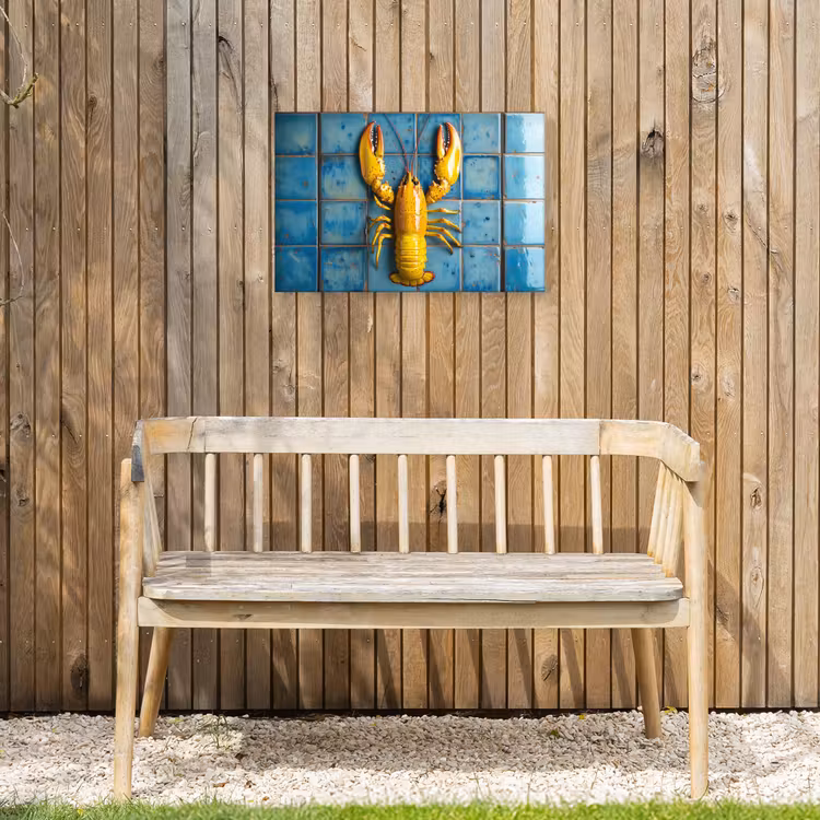 Kreeft - Geel - Blauw - Tegels Tuinposter op houten frame 2 cm dik klein -sfeer4