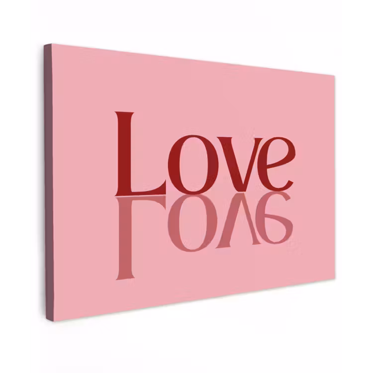 Love - Roze - Spiegeling Tuinposter op houten frame 2 cm dik klein -3d
