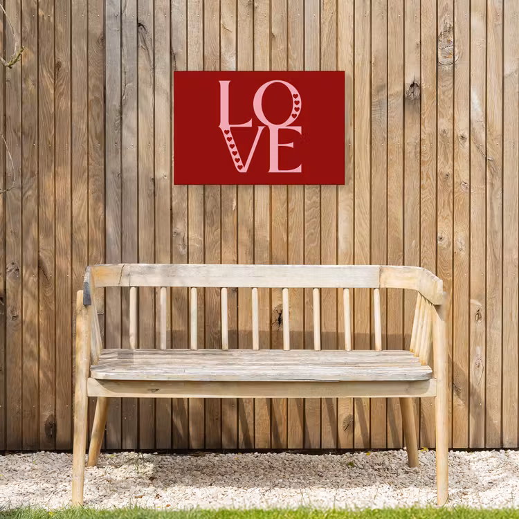 Love - Rood - Hatjes Tuinposter op houten frame 2 cm dik klein -sfeer4