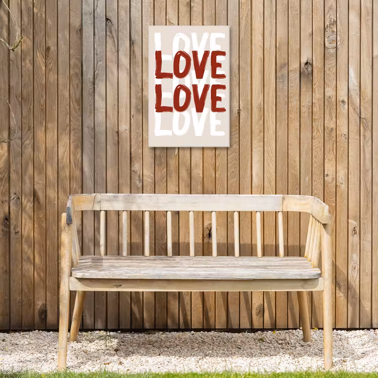 Love - Rood - Tekst Tuinposter op houten frame 2 cm dik klein -sfeer4