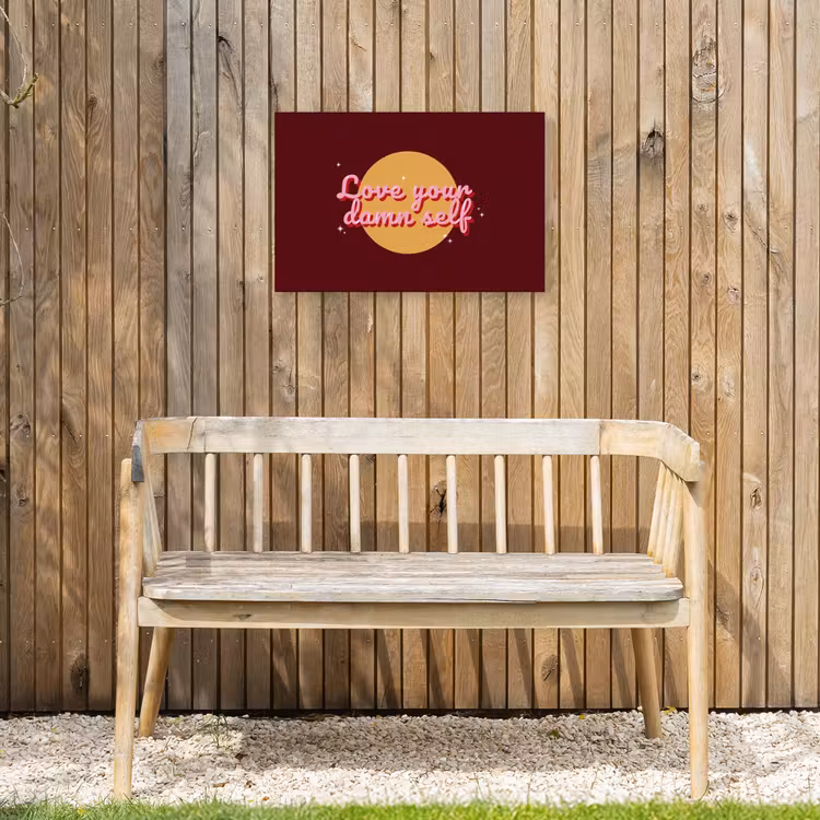 love your damn self - Cirkel - Glitter - Rood Tuinposter op houten frame 2 cm dik klein -sfeer4