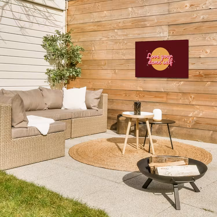 love your damn self - Cirkel - Glitter - Rood Tuinposter op houten frame 2 cm dik klein -sfeer2