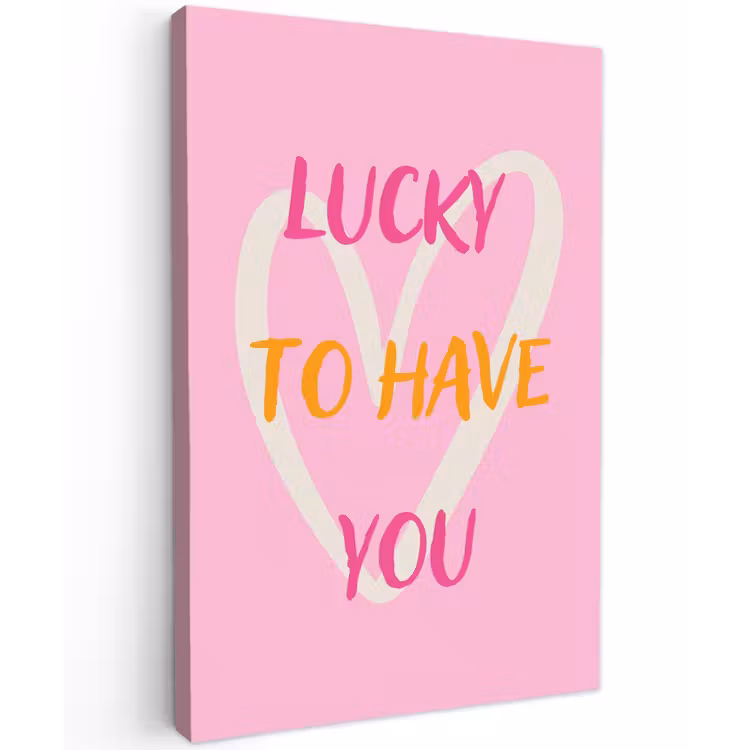 Lucky - Love - Valentijn - Roze Tuinposter op houten frame 2 cm dik klein -3d