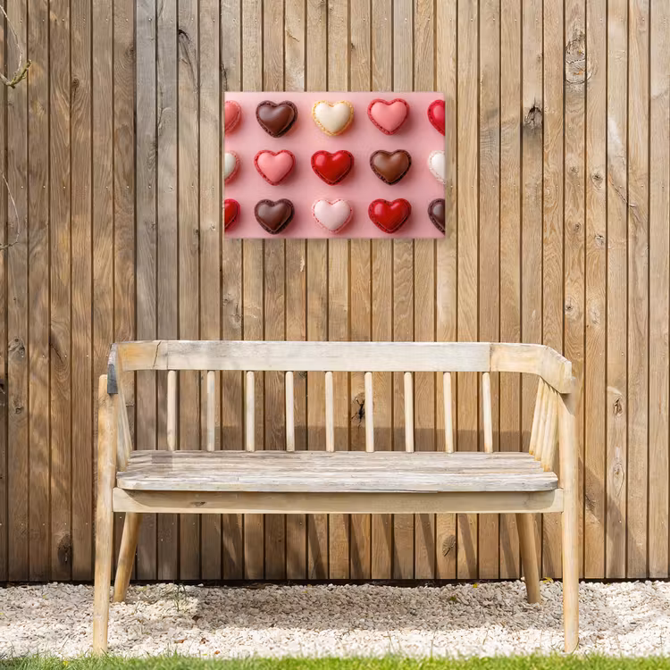 Macarons - Hartjes - Kleurrijk - Roze Tuinposter op houten frame 2 cm dik klein -sfeer4