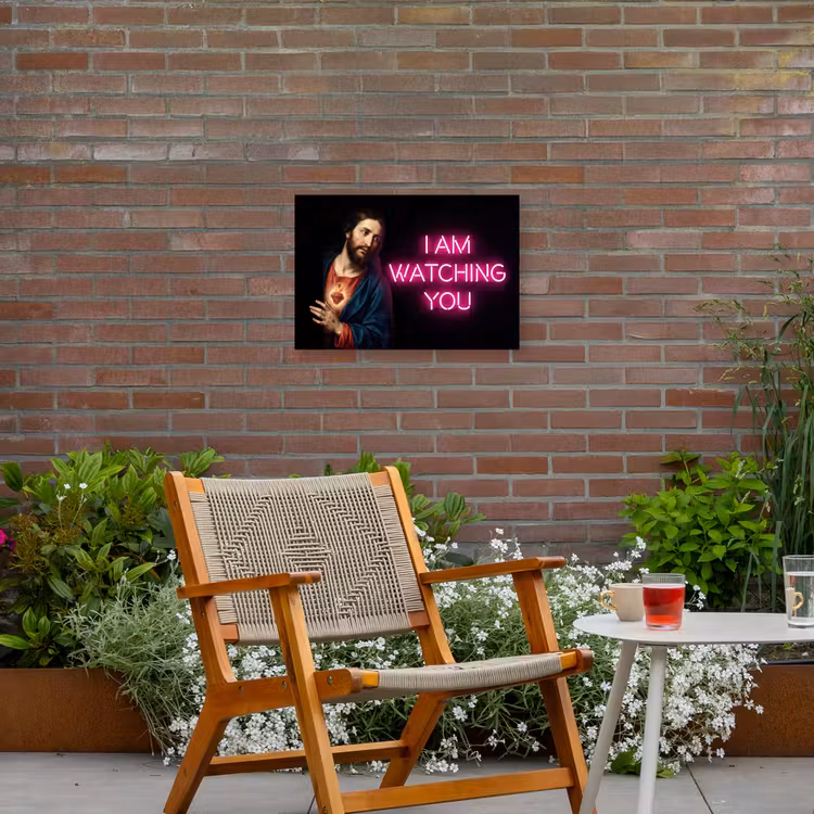 Man - Tekst - Neon Tuinposter op houten frame 2 cm dik klein -sfeer3