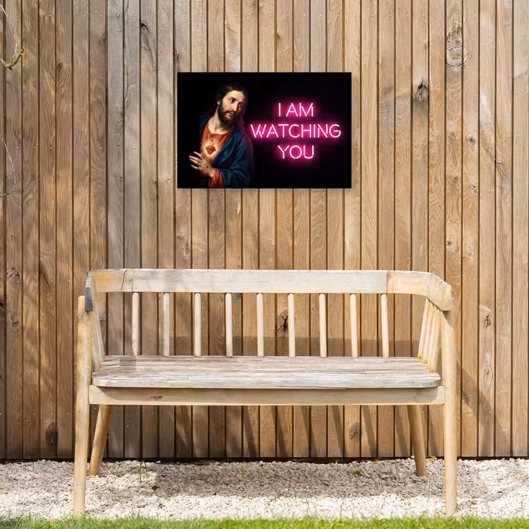 Man - Tekst - Neon Tuinposter op houten frame 2 cm dik klein -sfeer4