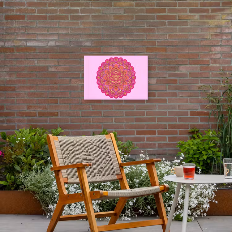 Mandala - Cirkel - Spiritueel - Oosters - Roze Tuinposter op houten frame 2 cm dik klein -sfeer3