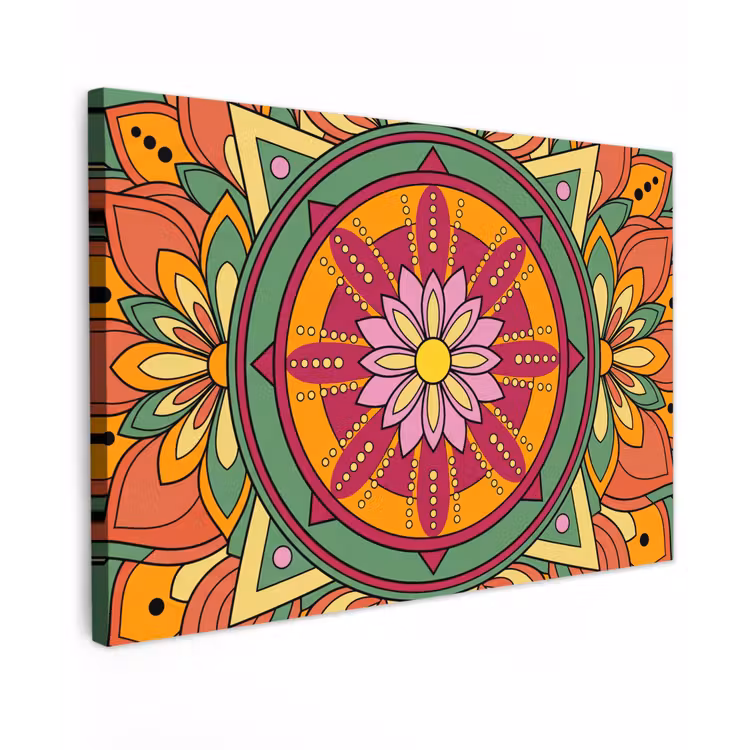 Mandala - Bloemen - Abstract - Kleurrijk Tuinposter op houten frame 2 cm dik klein -3d