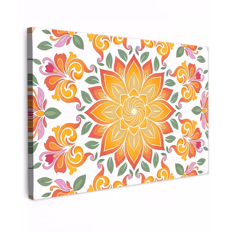 Mandala - Bloemen - Decoratie - Kleurrijk - Abstract Tuinposter op houten frame 2 cm dik klein -3d