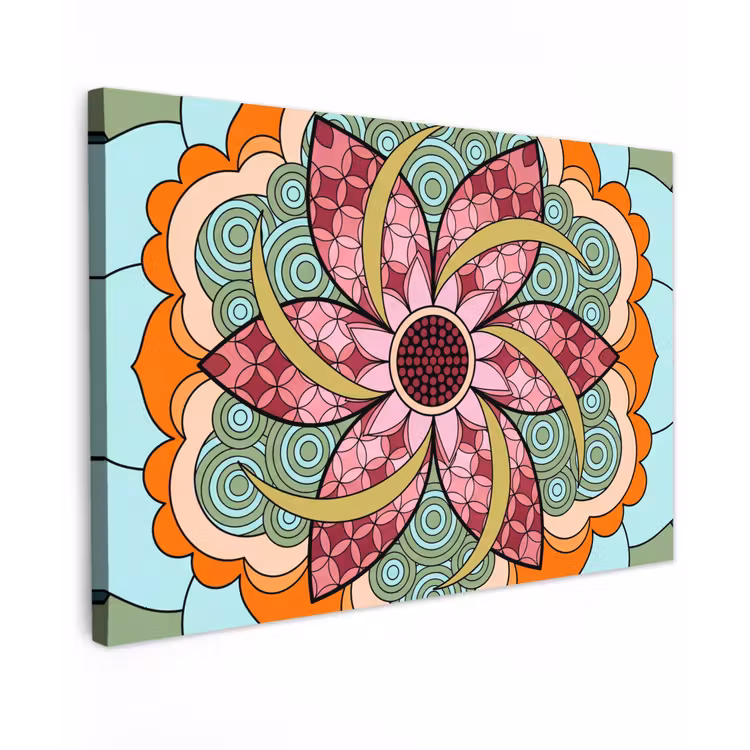 Mandala - Geometrisch - Kunst - Decoratief - Kleurrijk Tuinposter op houten frame 2 cm dik klein -3d