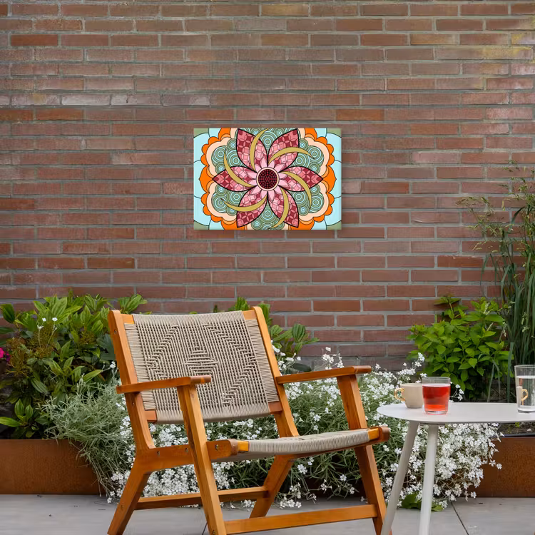 Mandala - Geometrisch - Kunst - Decoratief - Kleurrijk Tuinposter op houten frame 2 cm dik klein -sfeer3