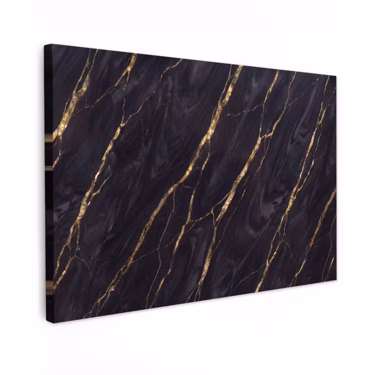 Marmer - Gouden aders - Abstract - Zwart Tuinposter op houten frame 2 cm dik klein -3d