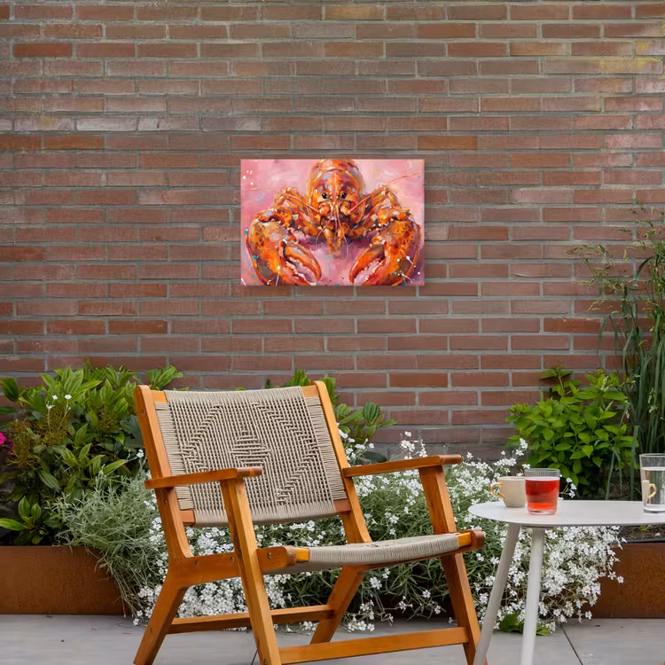 Zeeleven - Kreeft - Spatters - Abstract - Roze Tuinposter op houten frame 2 cm dik klein -sfeer3