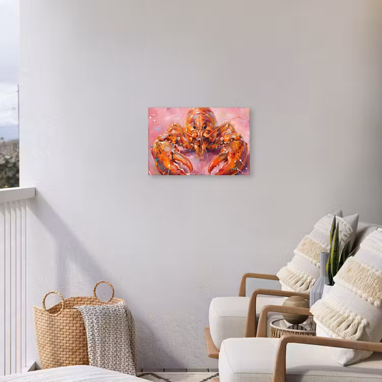 Zeeleven - Kreeft - Spatters - Abstract - Roze Tuinposter op houten frame 2 cm dik klein -sfeer1