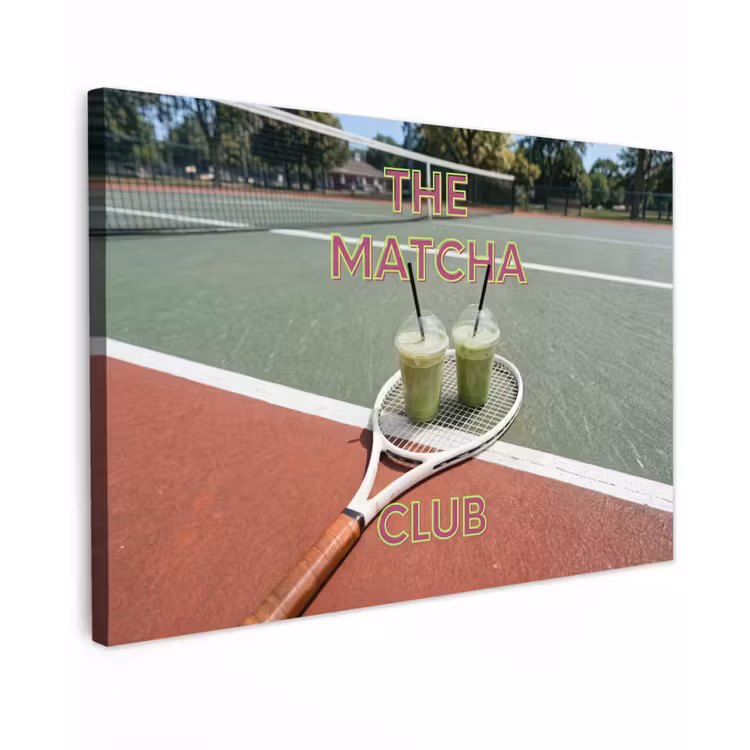 Matcha Club - Tennis - Matcha Tuinposter op houten frame 2 cm dik klein -3d