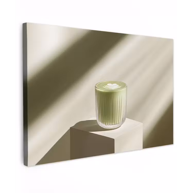 Matcha - Glas - Groen - Minimalistisch Tuinposter op houten frame 2 cm dik klein -3d