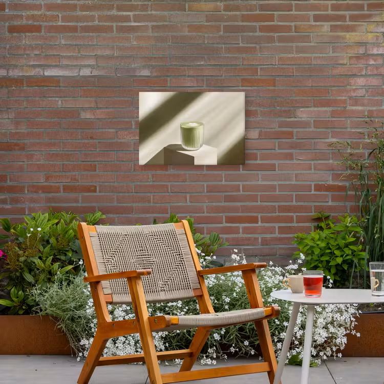 Matcha - Glas - Groen - Minimalistisch Tuinposter op houten frame 2 cm dik klein -sfeer3