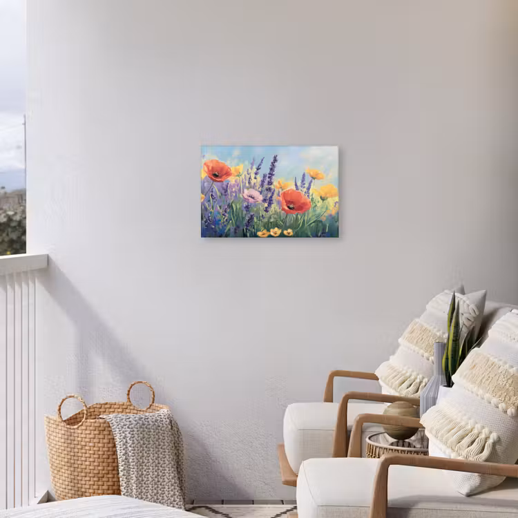 Weide - Bloemen - Kleurrijk Tuinposter op houten frame 2 cm dik klein -sfeer1