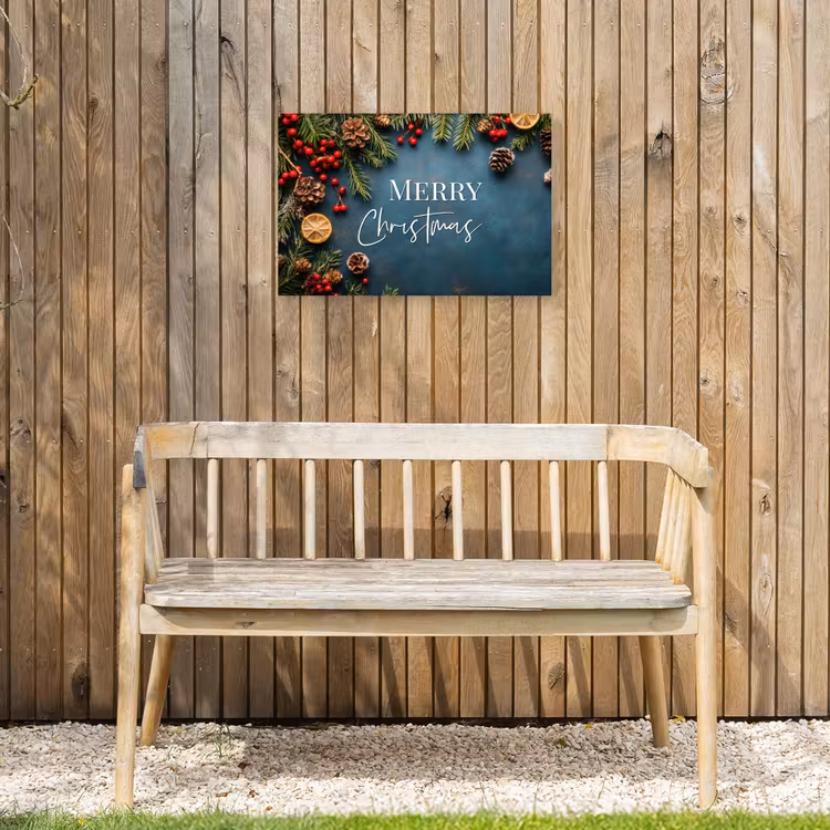 Merry Christmas - Blauw - Kerst - Winter Tuinposter op houten frame 2 cm dik klein -sfeer4