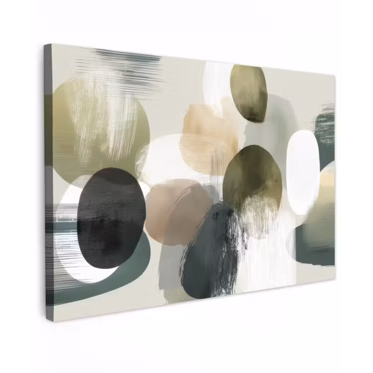 Minimalistisch - Cirkels - Penseelstreken - Beige Tuinposter op houten frame 2 cm dik klein -3d