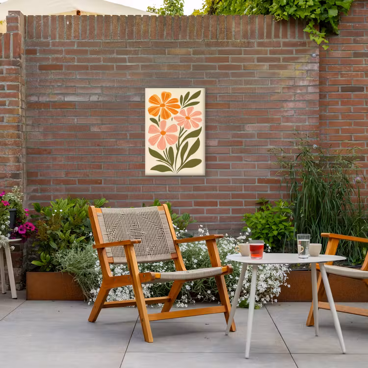 Minimalistisch - Bloemen - Bladeren - Roze Tuinposter op houten frame 2 cm dik klein -sfeer3