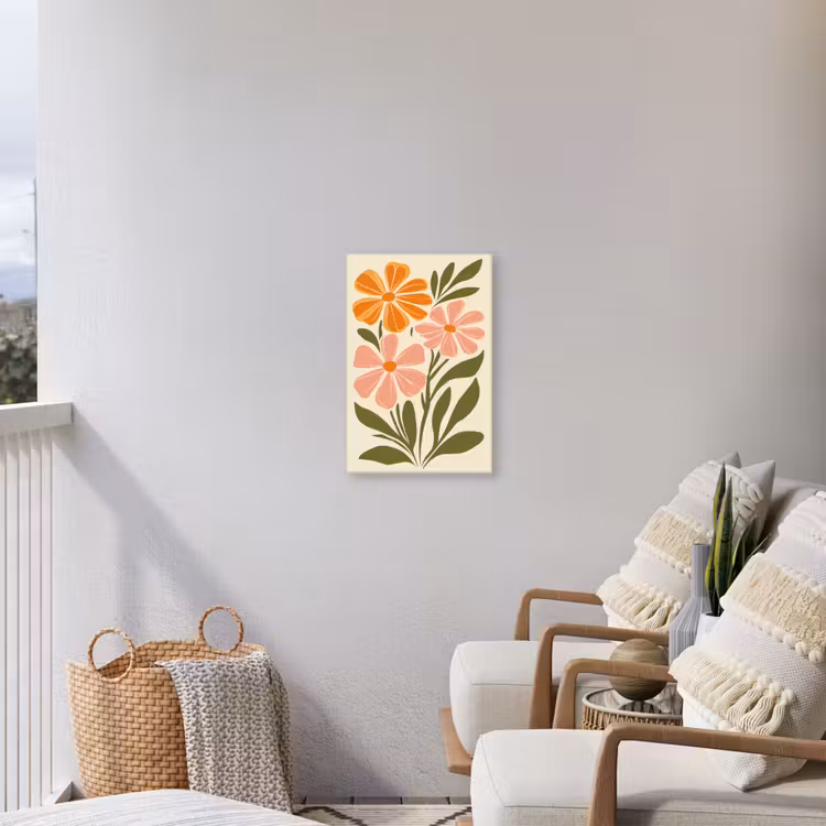 Minimalistisch - Bloemen - Bladeren - Roze Tuinposter op houten frame 2 cm dik klein -sfeer1