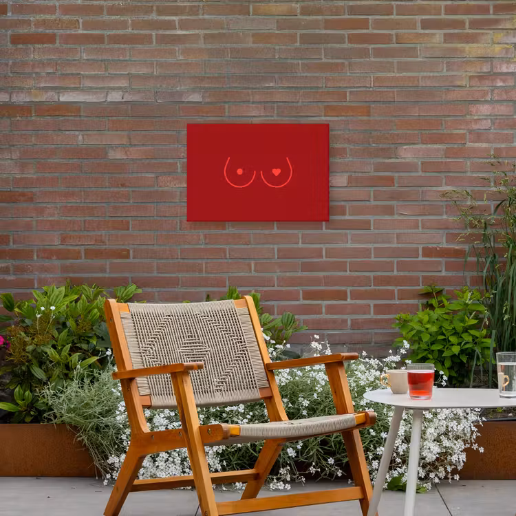 Minimalistisch - Lijnillustratie - Rood Tuinposter op houten frame 2 cm dik klein -sfeer3