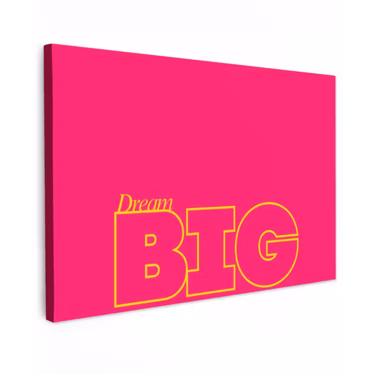 Minimalistisch - Roze - Dream big - Grafisch Tuinposter op houten frame 2 cm dik klein -3d