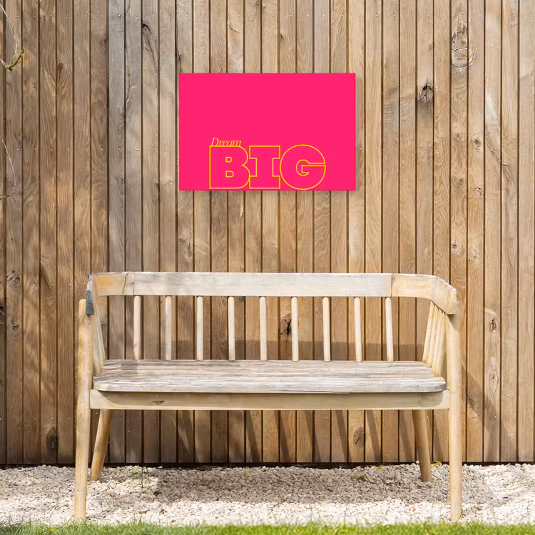 Minimalistisch - Roze - Dream big - Grafisch Tuinposter op houten frame 2 cm dik klein -sfeer4