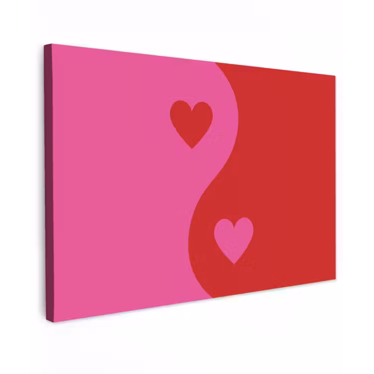 Minimalistisch - Rood - Roze - Hartjes Tuinposter op houten frame 2 cm dik klein -3d