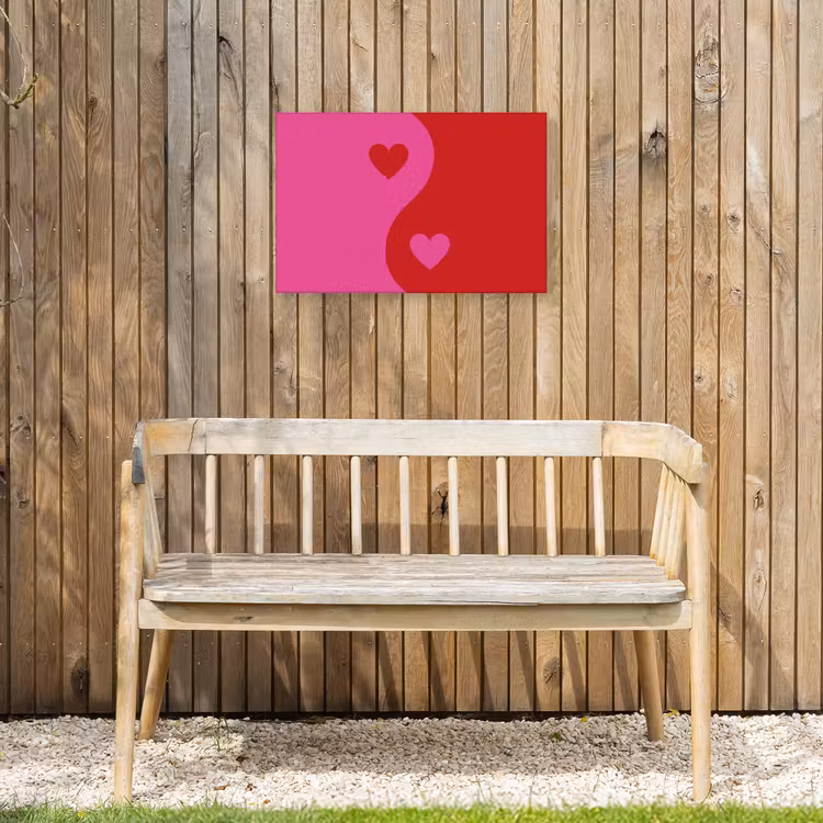 Minimalistisch - Rood - Roze - Hartjes Tuinposter op houten frame 2 cm dik klein -sfeer4